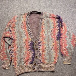 Vintage Mondo di Marco Cardigan Sweater Men XL 54 Multicolor Abstract Knit Italy